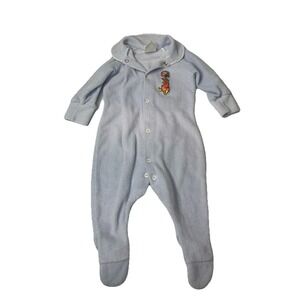 Vtg Winnie The Pooh Terry Cloth One Piece Sleeper Pajamas Blue Size 12 Months